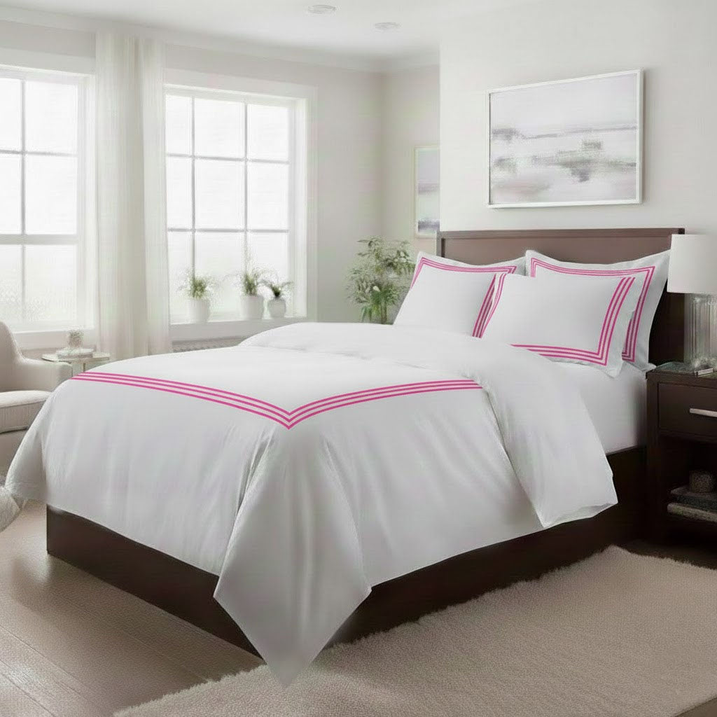 500TC Cotton Triple Embroidery Sateen Solid Duvet Cover Set
