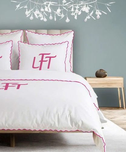Monogram 400TC Cotton Small Scallop Embroidery Duvet Cover Set