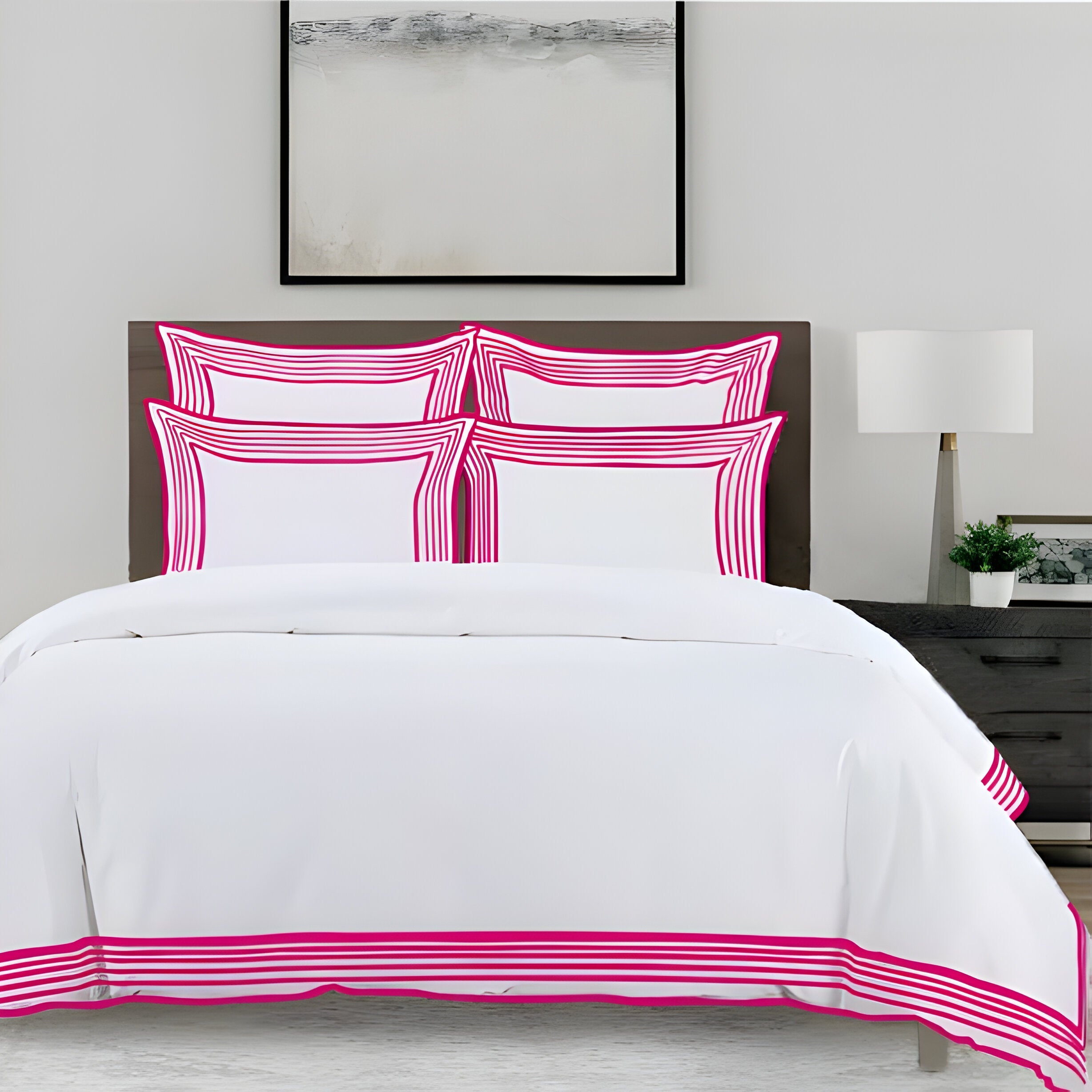 Smart Border 400TC Cotton Embroidery Sateen Solid Duvet Cover Set