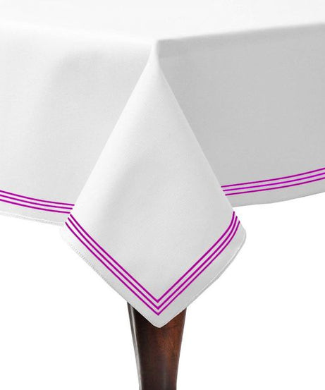 Triple Embroidery Border Sateen Poly Cotton Solid Table Cloth
