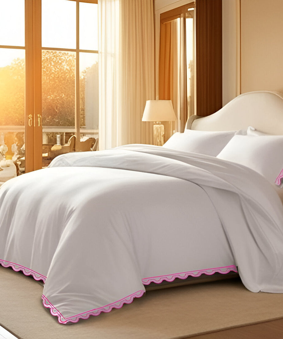 400TC U Shape Scallop Embroidery Cotton Duvet Cover Set