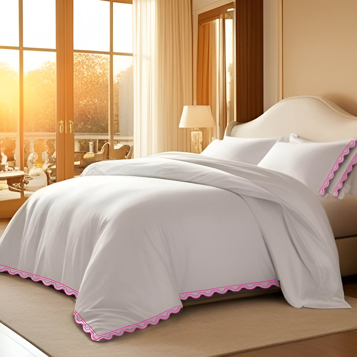 400TC U Shape Scallop Embroidery Cotton Duvet Cover Set