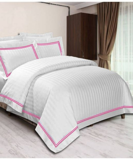 400TC Cotton Double Edge Embroidery Sateen Stripe Duvet Cover Set