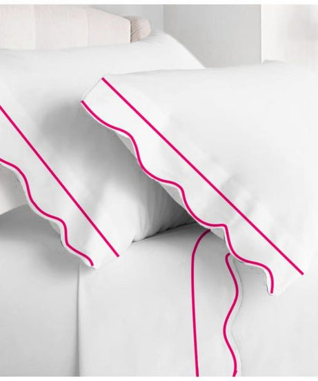 400TC Cotton Scallop Embroidery & Border Sateen Solid Sheet Set
