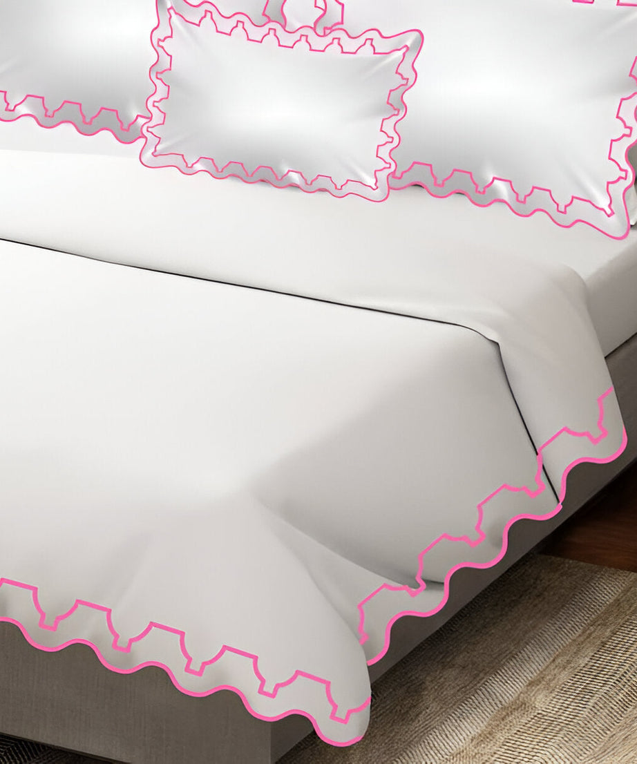 Imaginary Scallop 400TC Cotton Embroidery Sateen Solid Duvet Cover Set