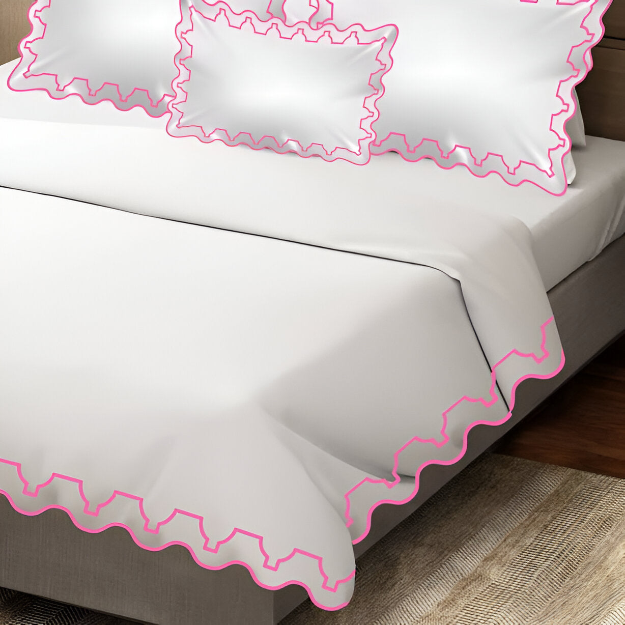Imaginary Scallop 400TC Cotton Embroidery Sateen Solid Duvet Cover Set