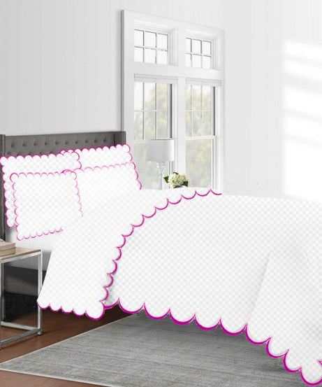 Allena 400TC Cotton Scallop Embroidery Sateen Microcheck Duvet Cover Set