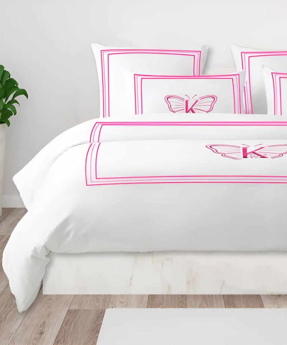 Monogram 400TC Cotton Classic Embroidery Sateen Solid Duvet Cover Set