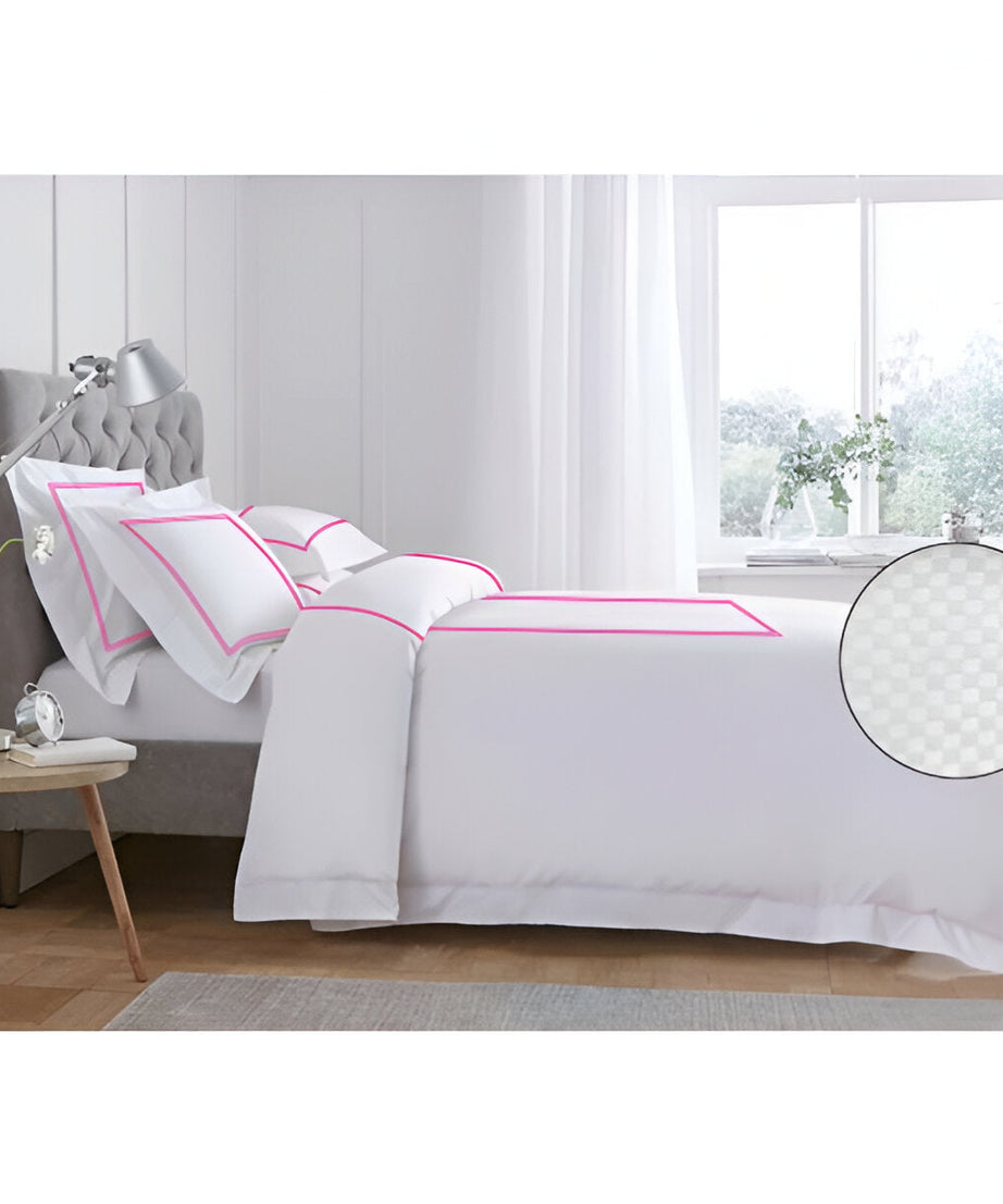 400TC Cotton Double Embroidery Sateen Microcheck Duvet Cover Set