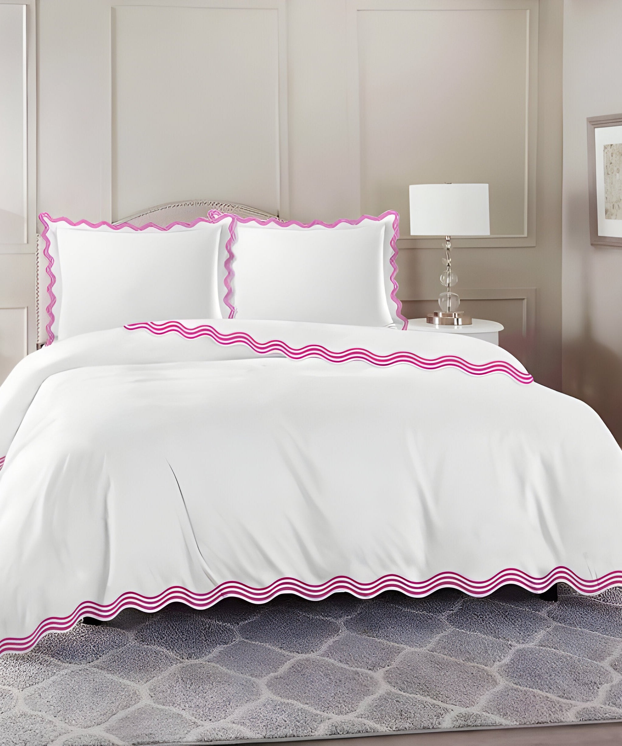 400TC Cotton Sateen Triple Scallop Embroidery Duvet Cover Set