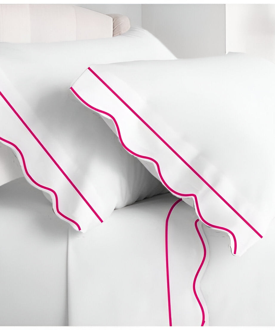 400TC Cotton Scallop Embroidery & Border Sateen Solid Pillowcases (Set Of 2)