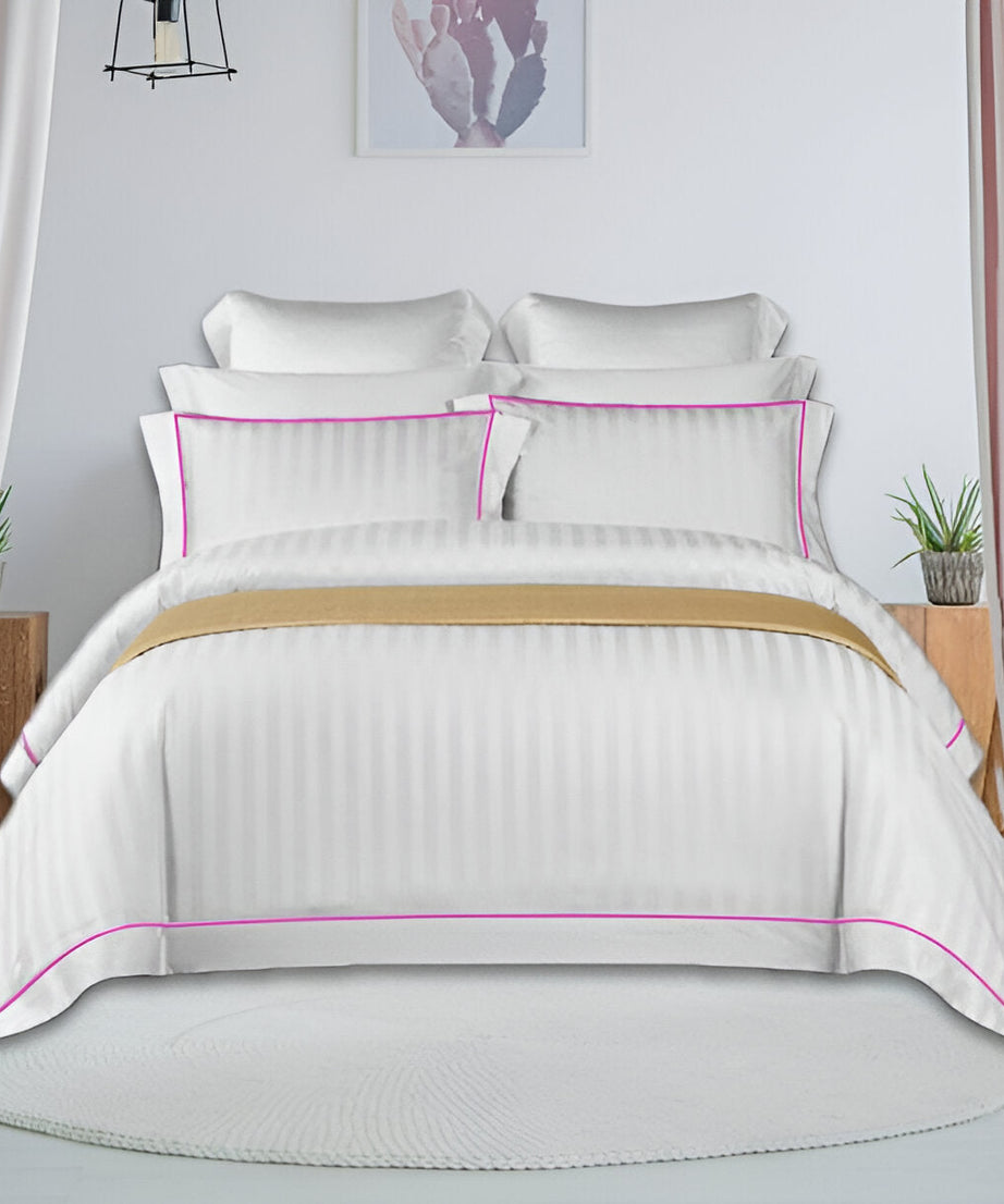 400TC Cotton Single Edge Embroidery Sateen Stripe Duvet Cover Set