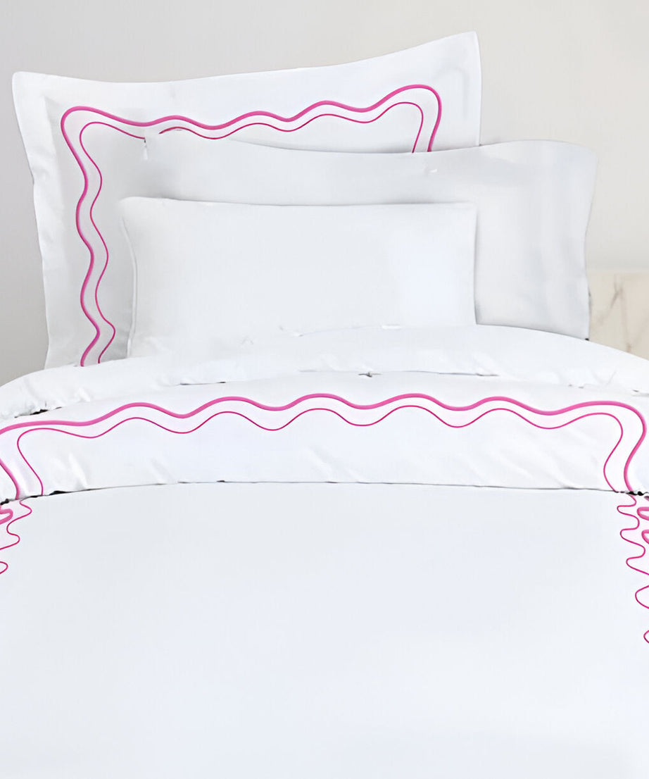Double Wavy Embroidered Cotton Duvet Cover Set