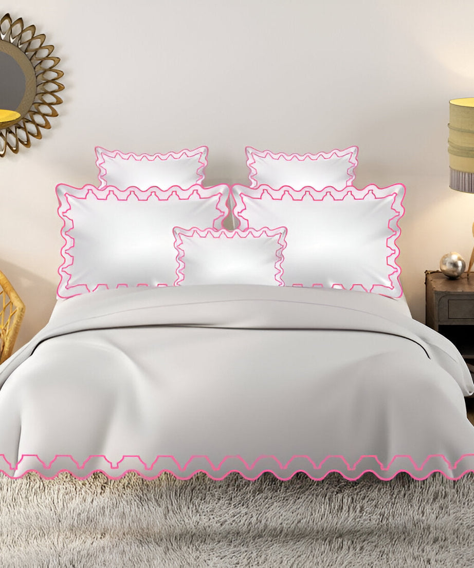 Imaginary Scallop 400TC Cotton Embroidery Sateen Solid Duvet Cover Set