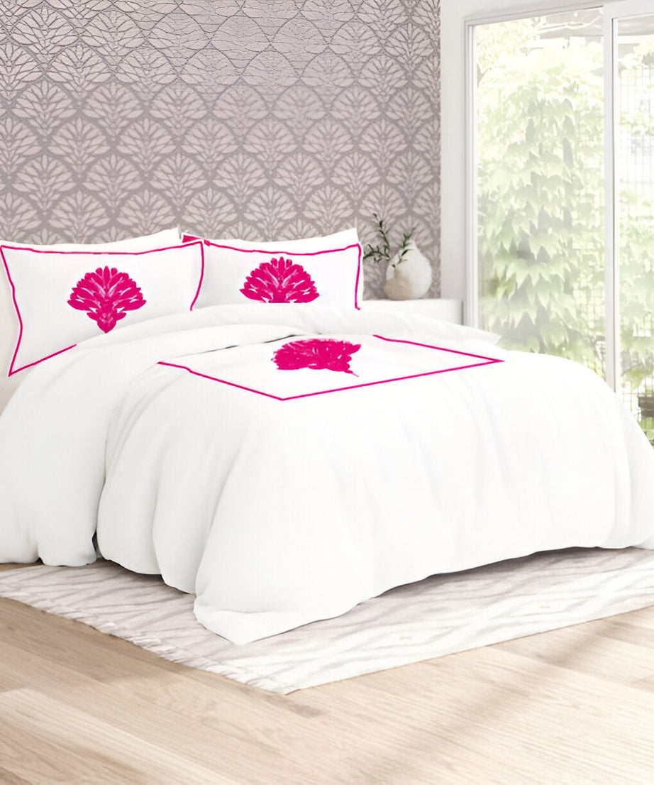 Leafy Embroidered Cotton Sateen Duvet Cover Set