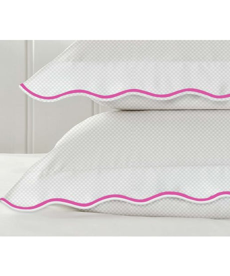 400TC Cotton Scallop Embroidery Sateen Microcheck Duvet Cover Set