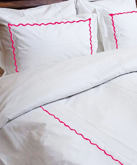 Ava 400TC Cotton Scallop Embroidery Sateen Solid Duvet Cover Set