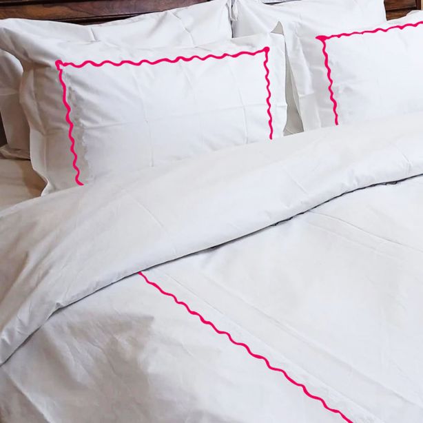 Ava 400TC Cotton Scallop Embroidery Sateen Solid Duvet Cover Set