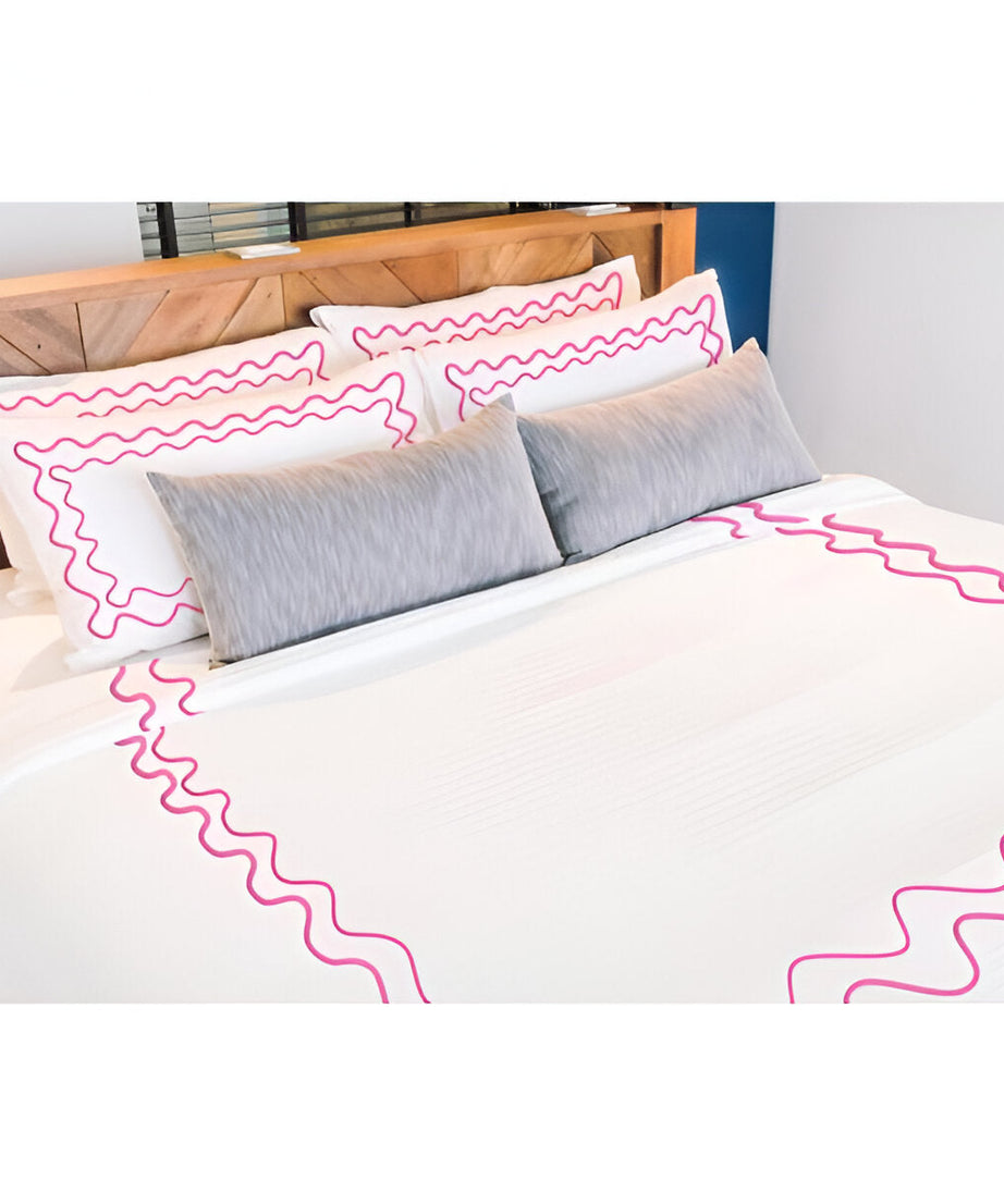Double Wavy Embroidered Cotton Duvet Cover Set