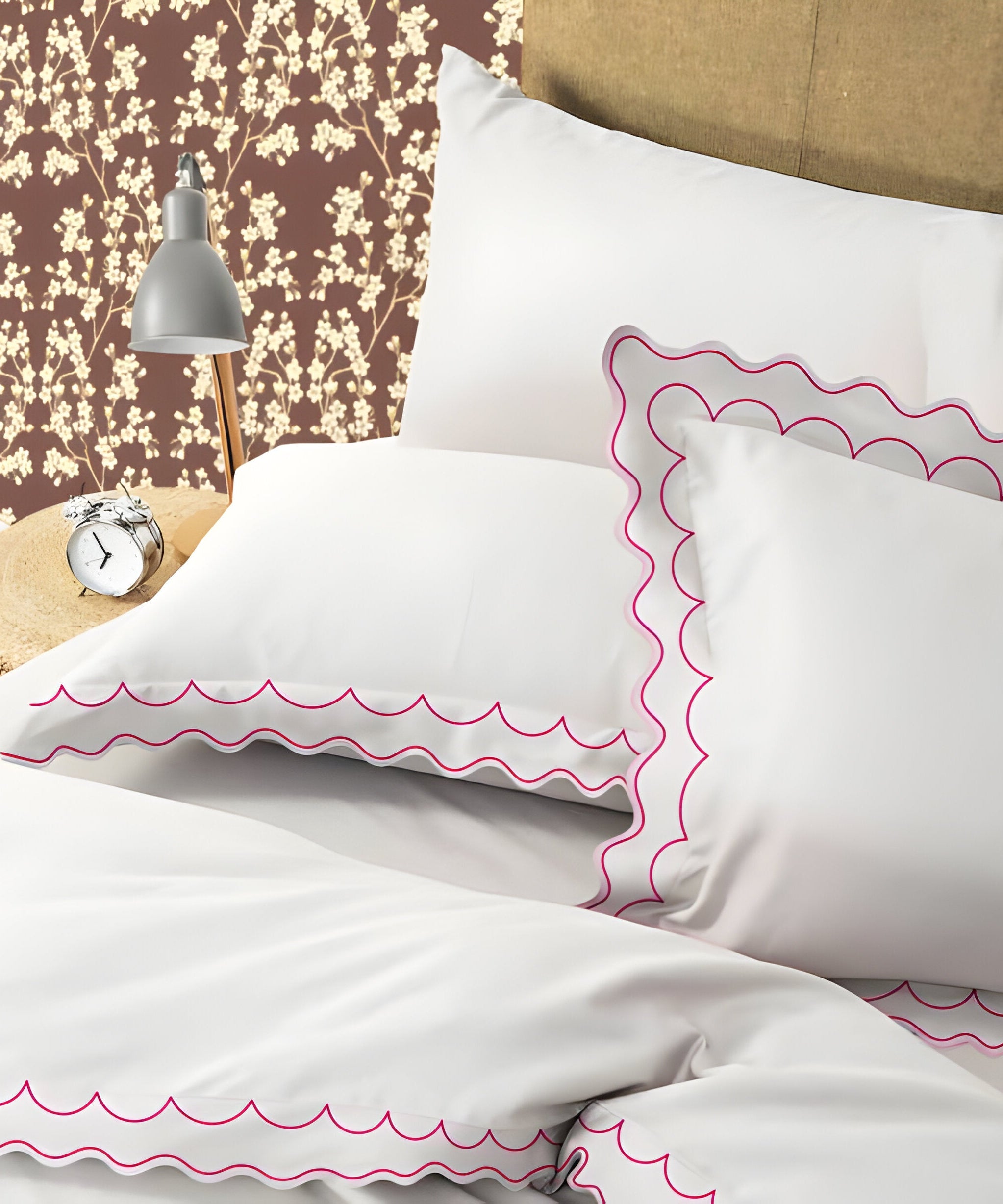 400TC Cotton Sateen Double Scallop Embroidery Duvet Cover Set