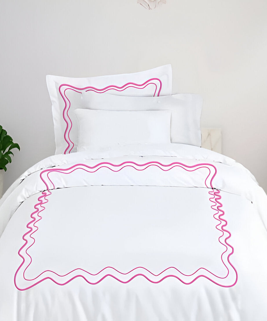 Double Wavy Embroidered Cotton Duvet Cover Set