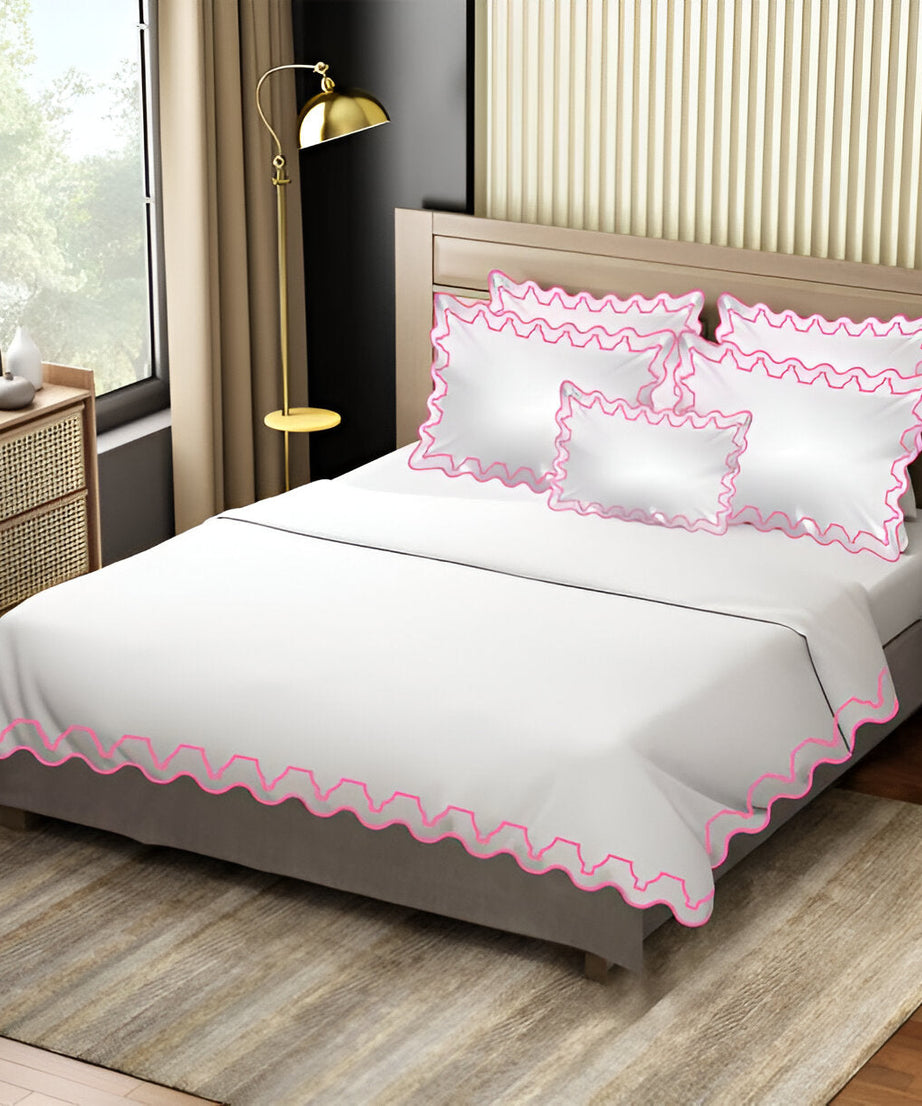 Imaginary Scallop 400TC Cotton Embroidery Sateen Solid Duvet Cover Set