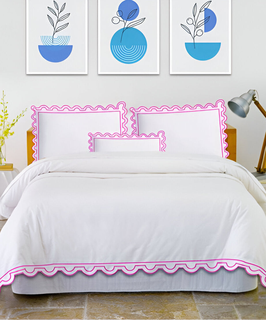 400TC U Shape Scallop Embroidery Cotton Duvet Cover Set