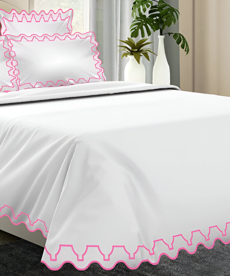 Imaginary Scallop 400TC Cotton Embroidery Sateen Solid Duvet Cover Set
