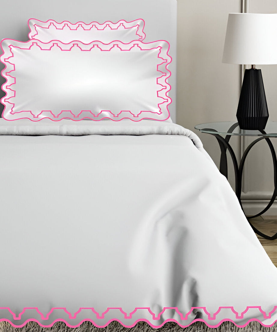 Imaginary Scallop 400TC Cotton Embroidery Sateen Solid Duvet Cover Set