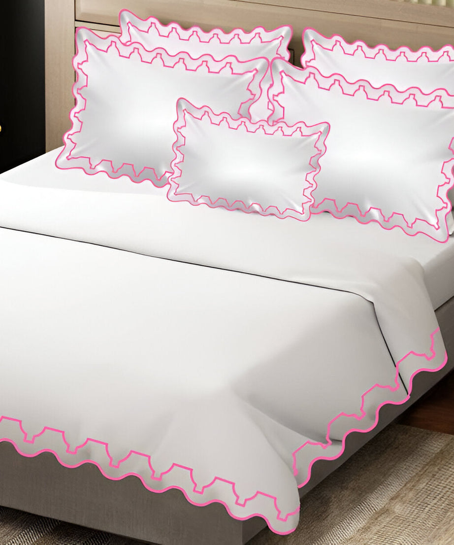 Imaginary Scallop 400TC Cotton Embroidery Sateen Solid Duvet Cover Set