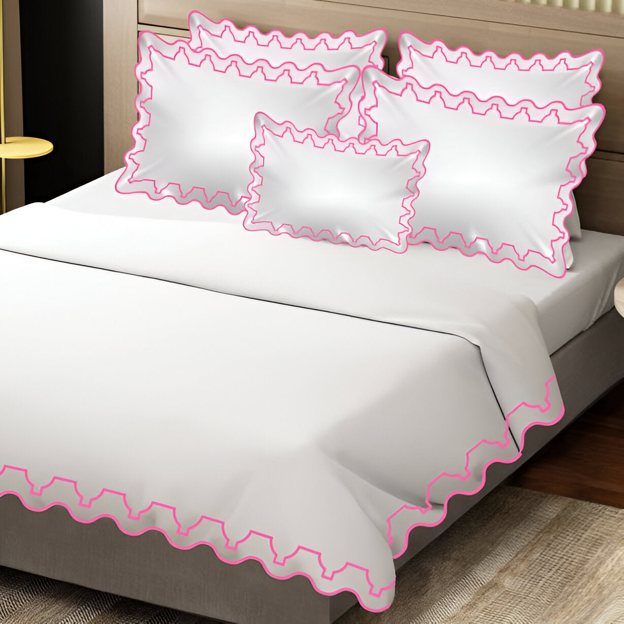 Imaginary Scallop 400TC Cotton Embroidery Sateen Solid Duvet Cover Set