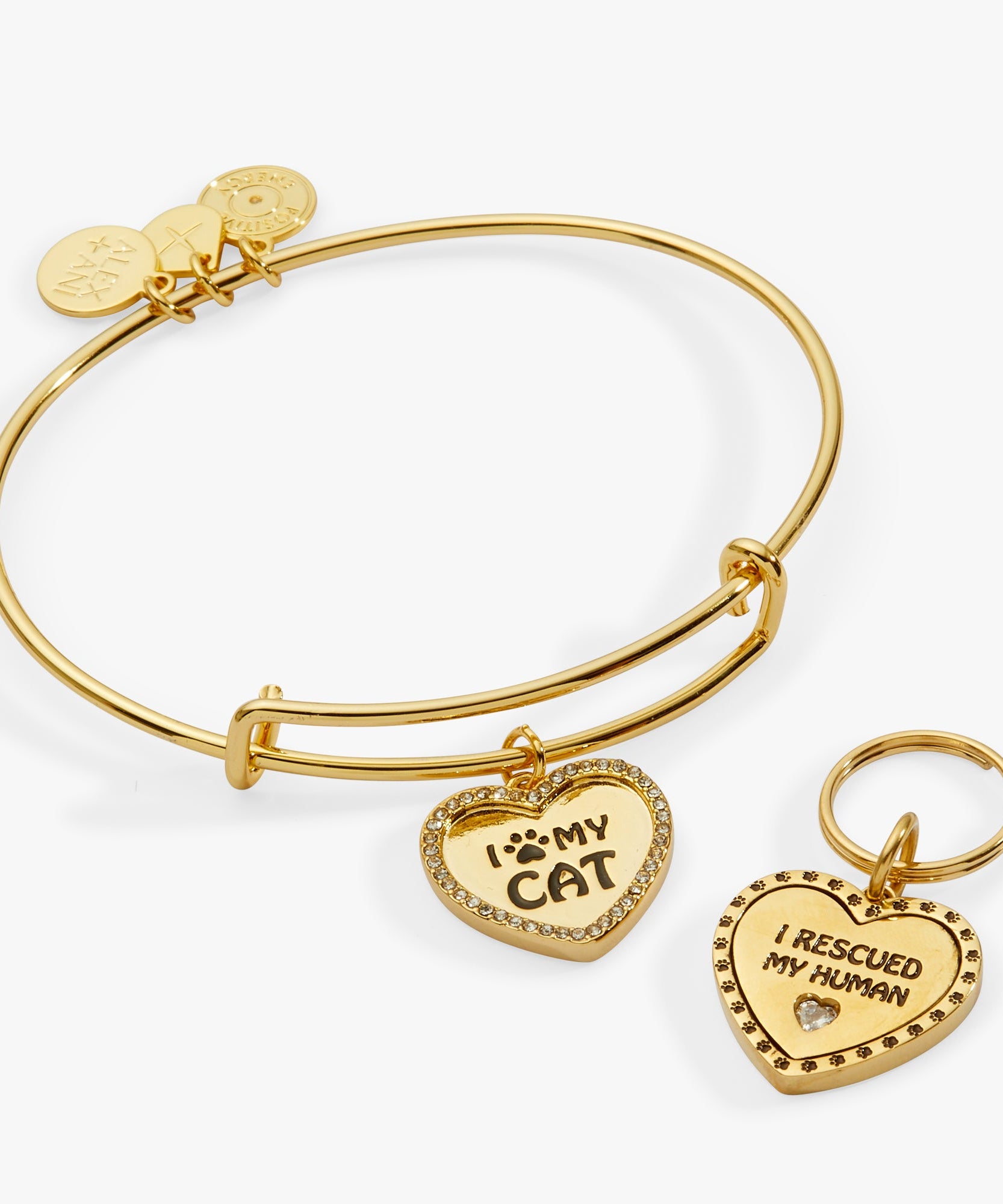 'I Love My Cat' Bangle & Pet Collar Charm Set of 2