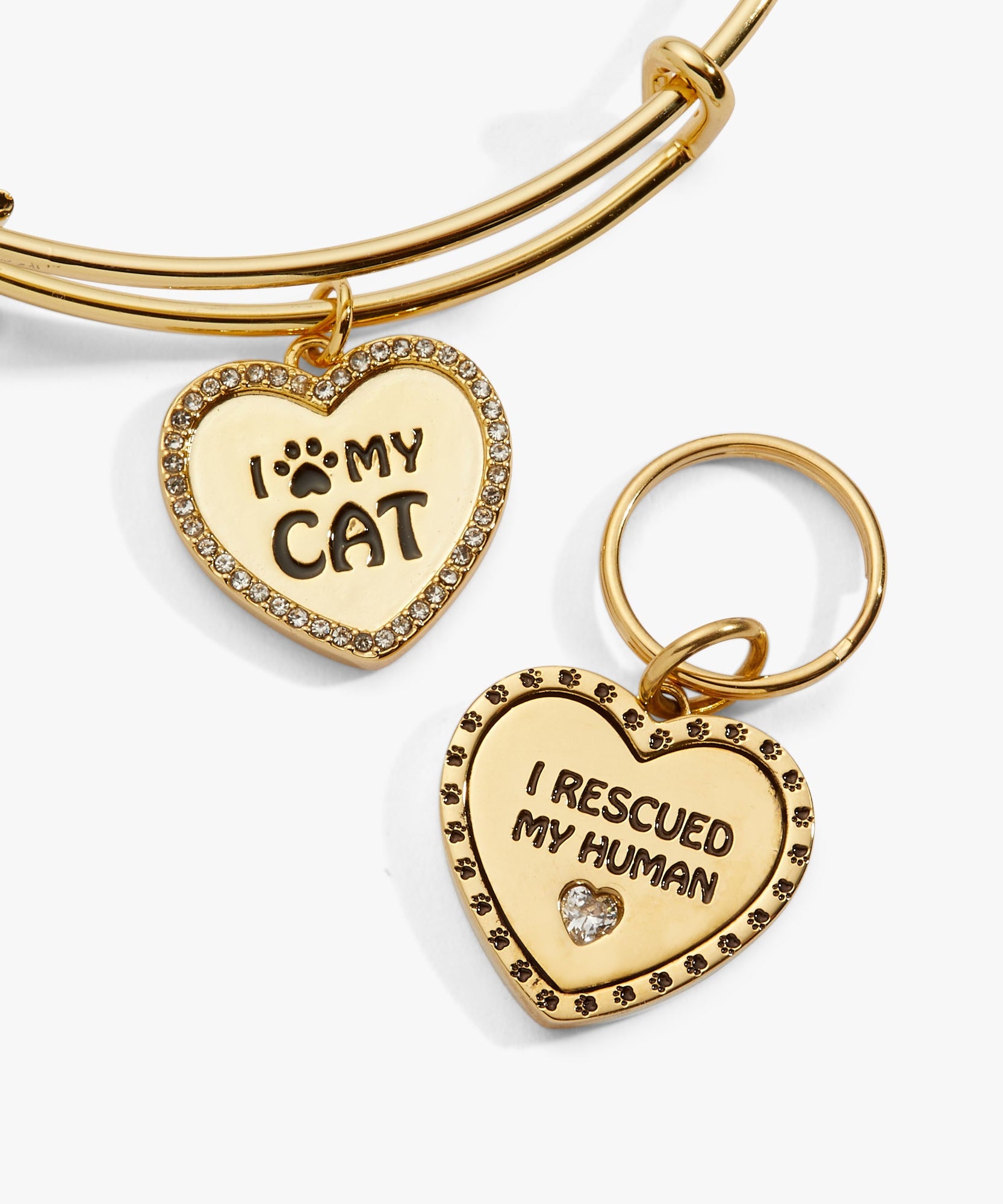 'I Love My Cat' Bangle & Pet Collar Charm Set of 2