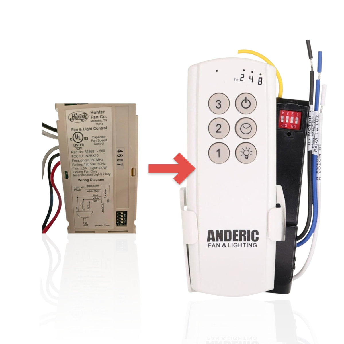 Anderic Substitute Kit for Hunter IN2RX10 84368-560 Ceiling Fan Receiver [63T-AC83T-KIT]