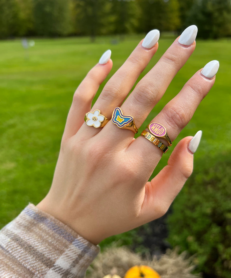 Blue Enamel Butterfly Ring