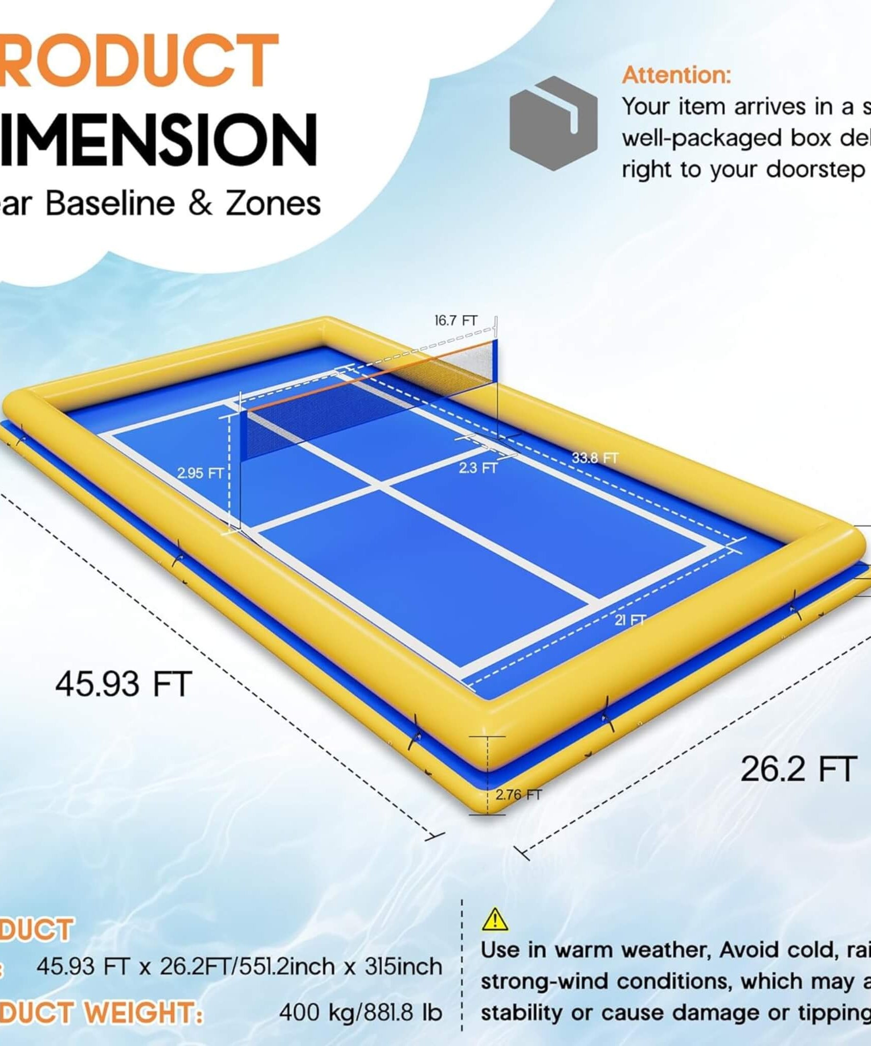 [26X46FT] Inflatable Commercial Floating Pickleball And Volleyball Court With Net (SAK39071)