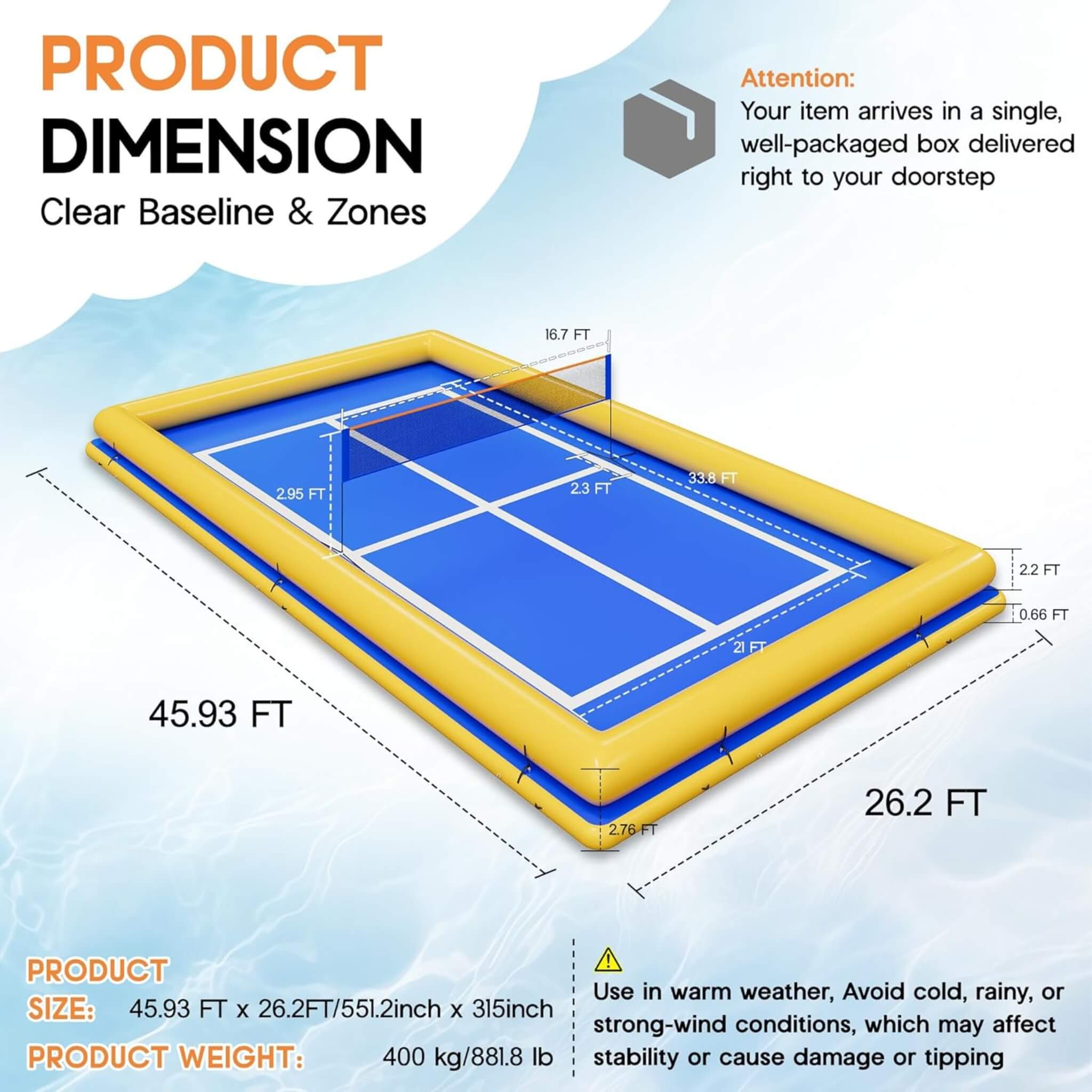 [26X46FT] Inflatable Commercial Floating Pickleball And Volleyball Court With Net (SAK39071)