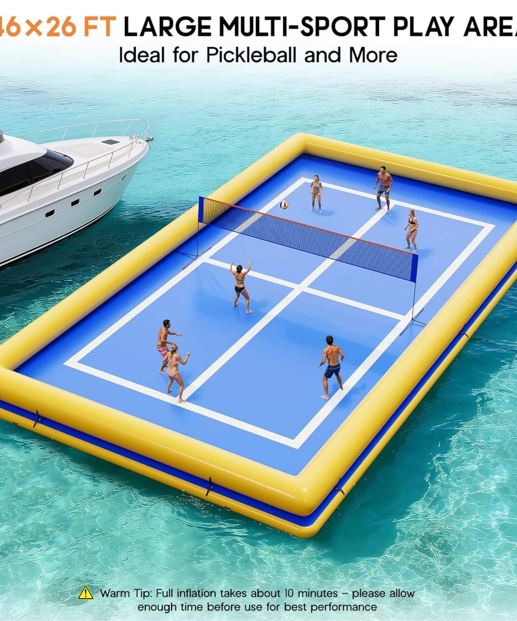 [26X46FT] Inflatable Commercial Floating Pickleball And Volleyball Court With Net (SAK39071)