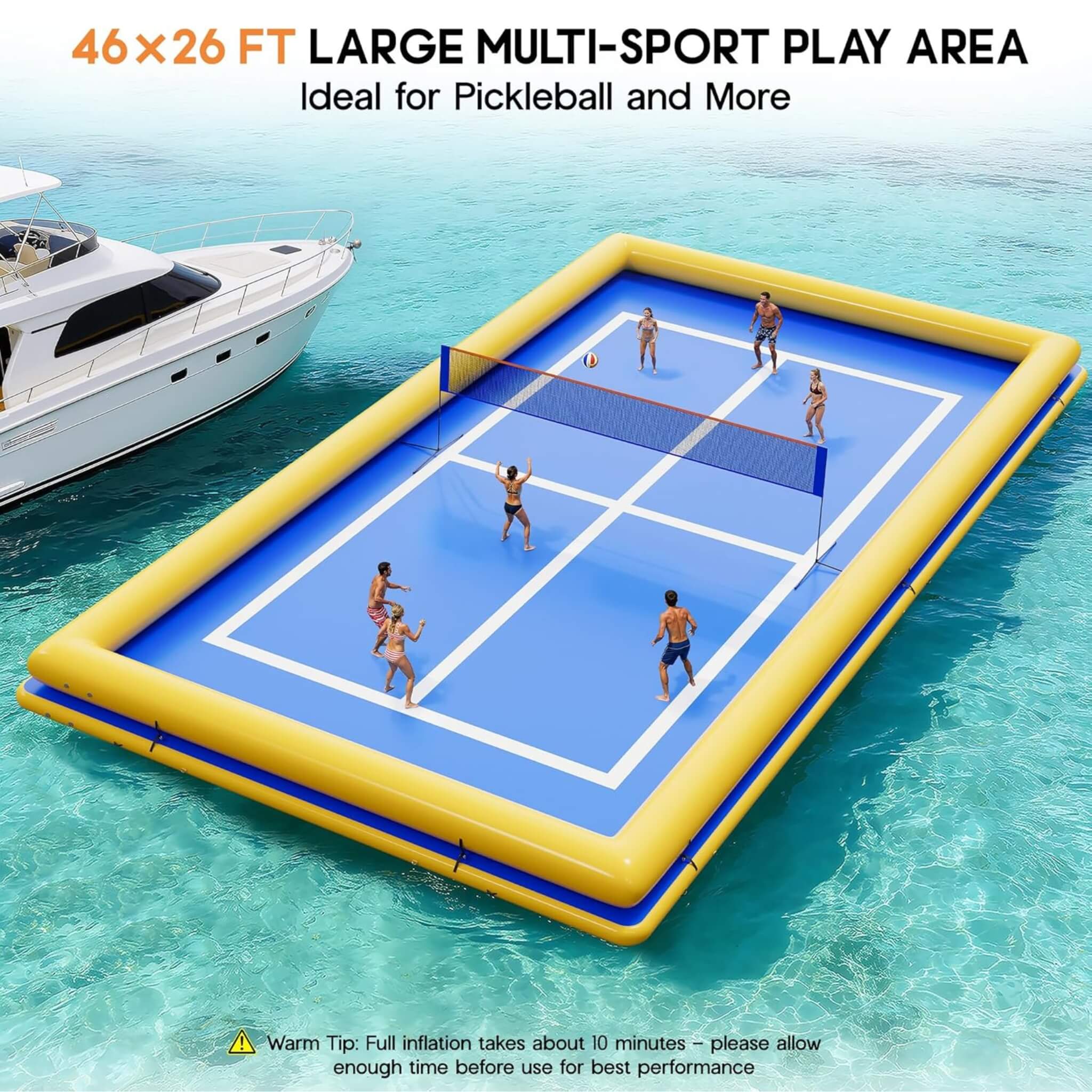 [26X46FT] Inflatable Commercial Floating Pickleball And Volleyball Court With Net (SAK39071)
