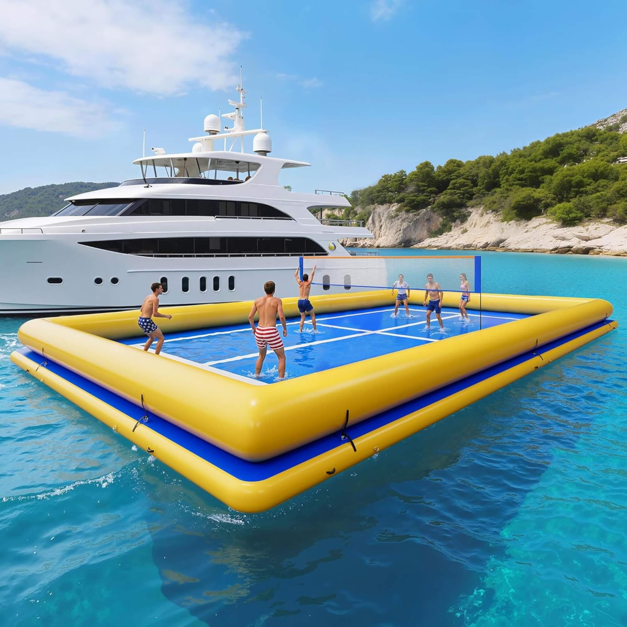 [26X46FT] Inflatable Commercial Floating Pickleball And Volleyball Court With Net (SAK39071)