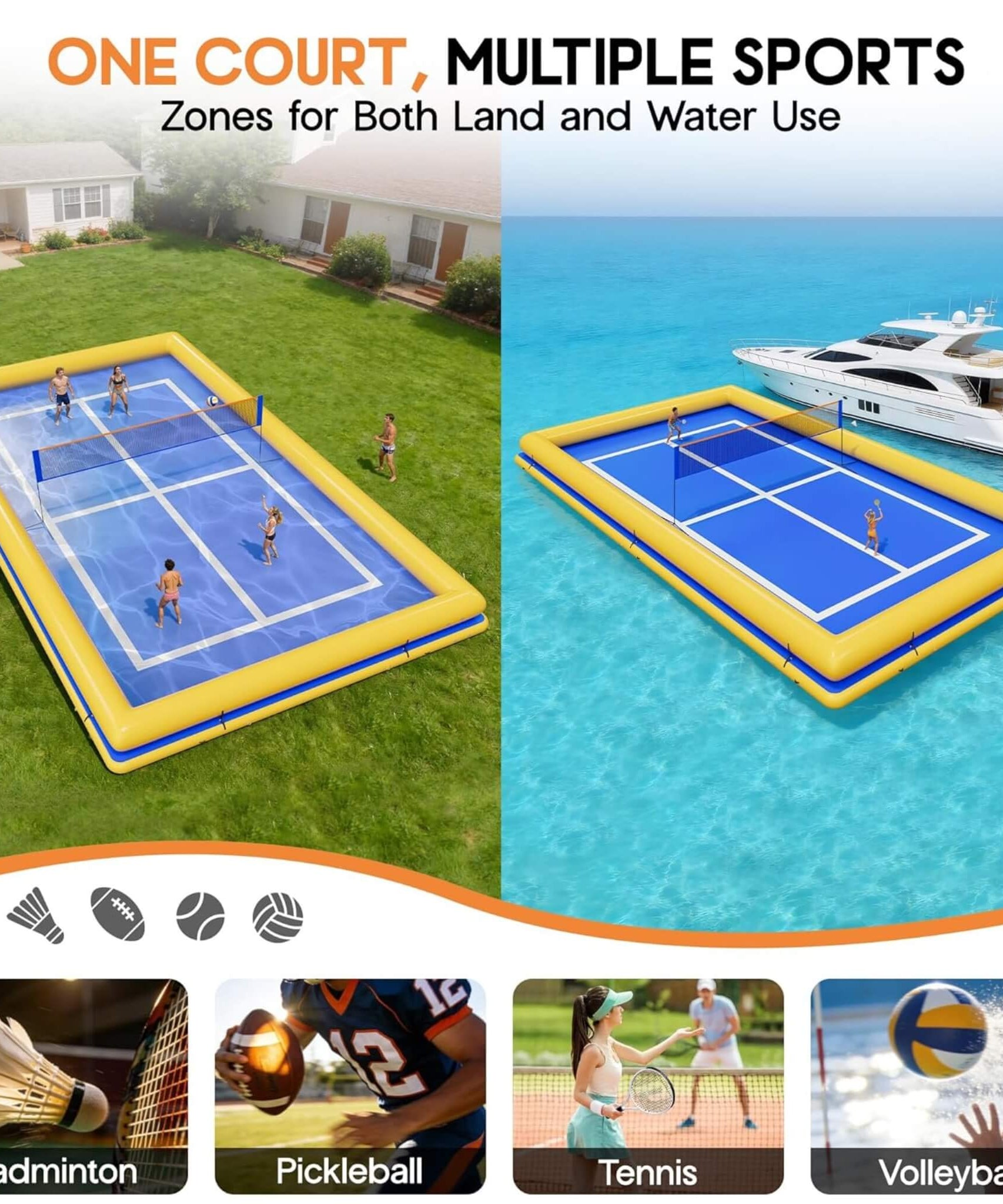 [26X46FT] Inflatable Commercial Floating Pickleball And Volleyball Court With Net (SAK39071)