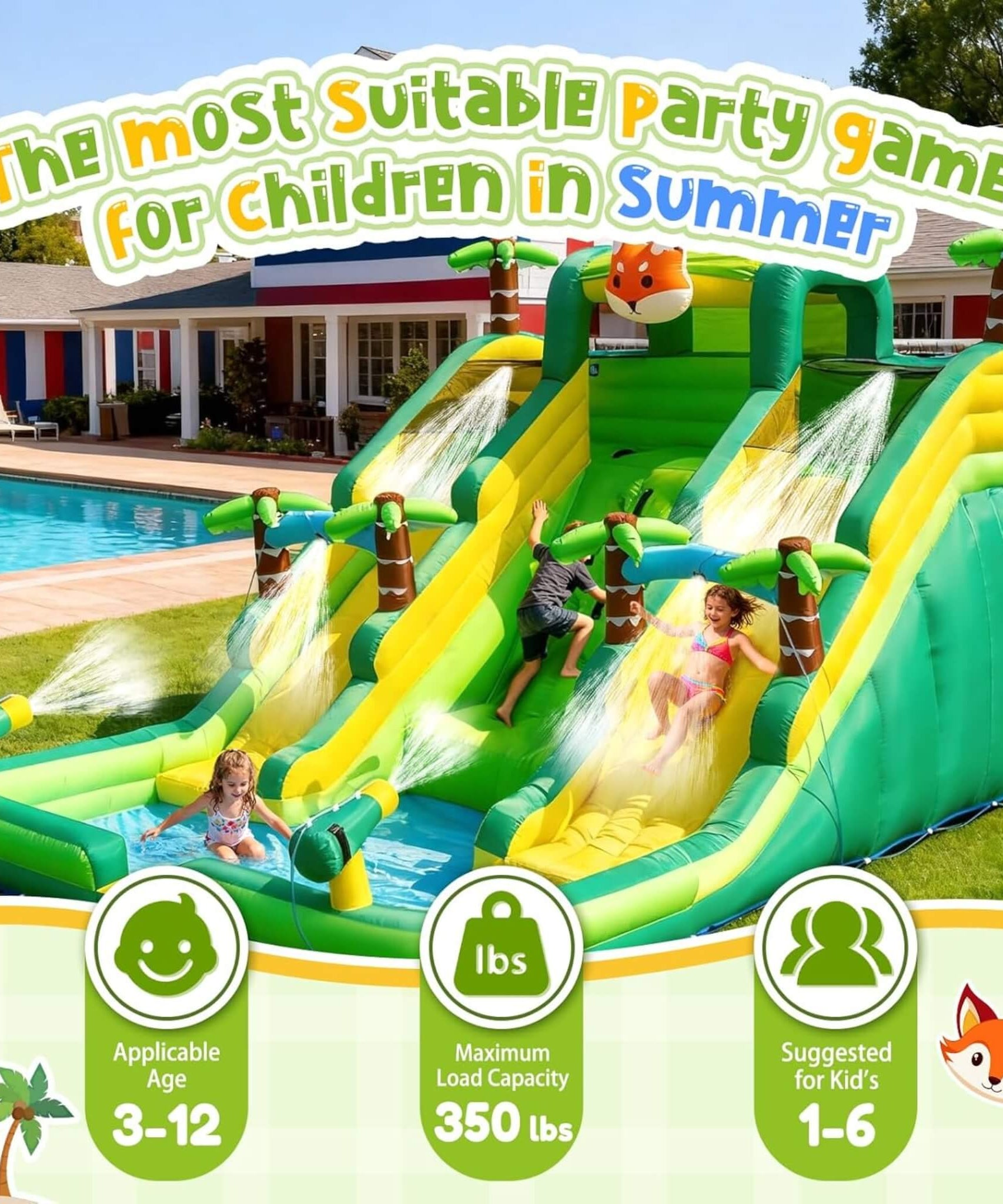 Inflatable Water Slide Park With Pool And Climbing Wall (SAK90736)