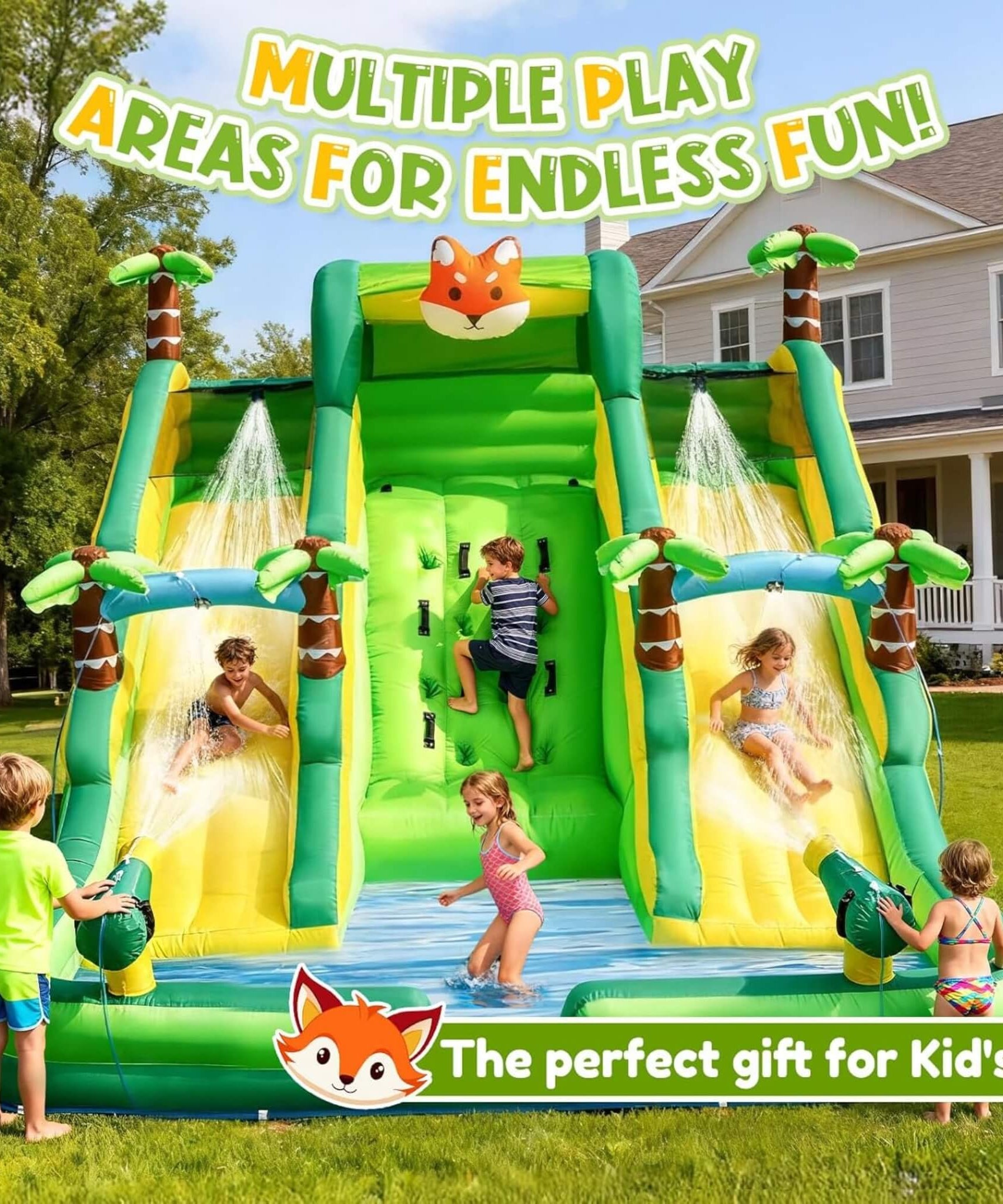 Inflatable Water Slide Park With Pool And Climbing Wall (SAK90736)