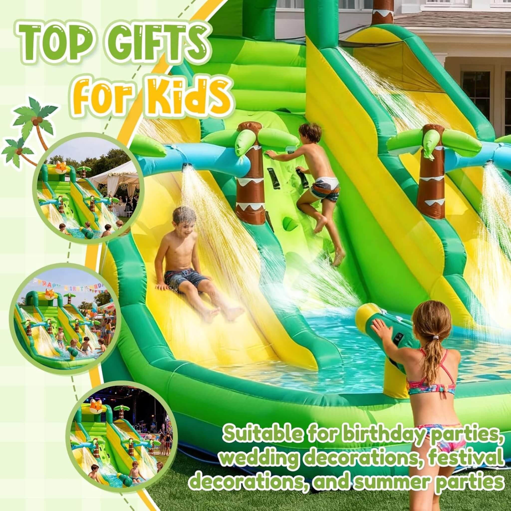 Inflatable Water Slide Park With Pool And Climbing Wall (SAK90736)