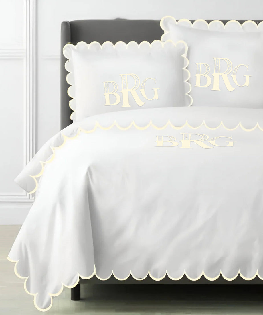 Monogram Allena 400TC Cotton Scallop Embroidery Sateen Solid Duvet Cover Set