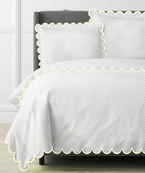 Allena 400TC Cotton Scallop Embroidery Sateen Microcheck Duvet Cover Set