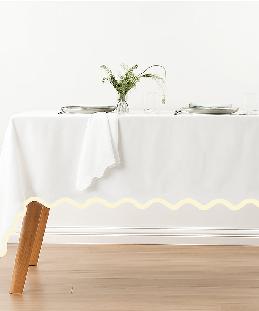 Applique Scalloped Embroidery Cotton Table Cloth