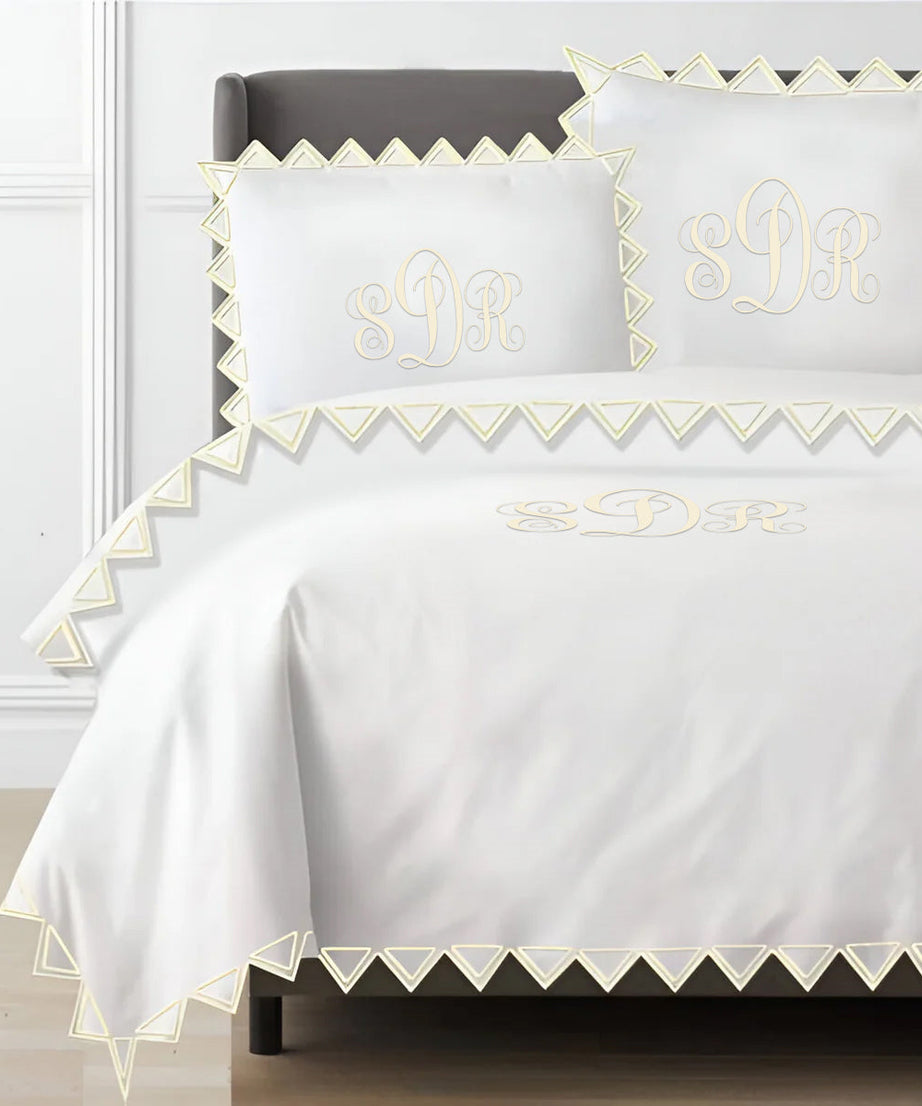 Monogram Ashley 400TC Cotton Traingle Embroidery Sateen Solid Duvet Cover Set