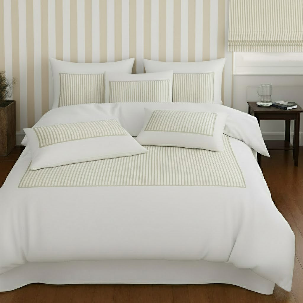 Classic Applique Ticking Stripe Cotton Duvet Cover Set