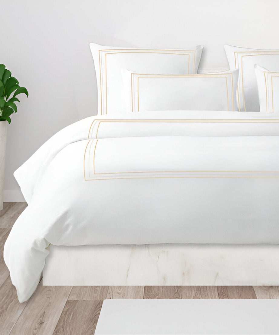 400TC Cotton Classic Embroidery Sateen Solid Duvet Cover Set